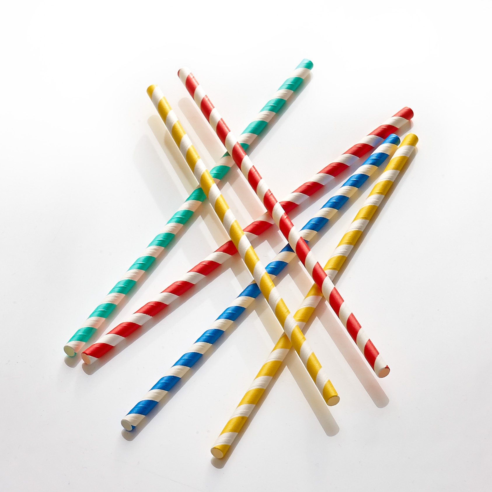 Trinkhalm (Papier) gestreift, gemischt (weiss mit rot, blau, gelb oder grün), Ø 6 mm, Länge 200 mm