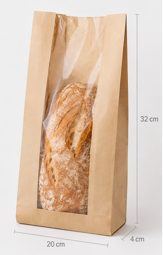 Bäckerbeutel 20+4x32, 35g/M2, braun, mit Sichtfenster