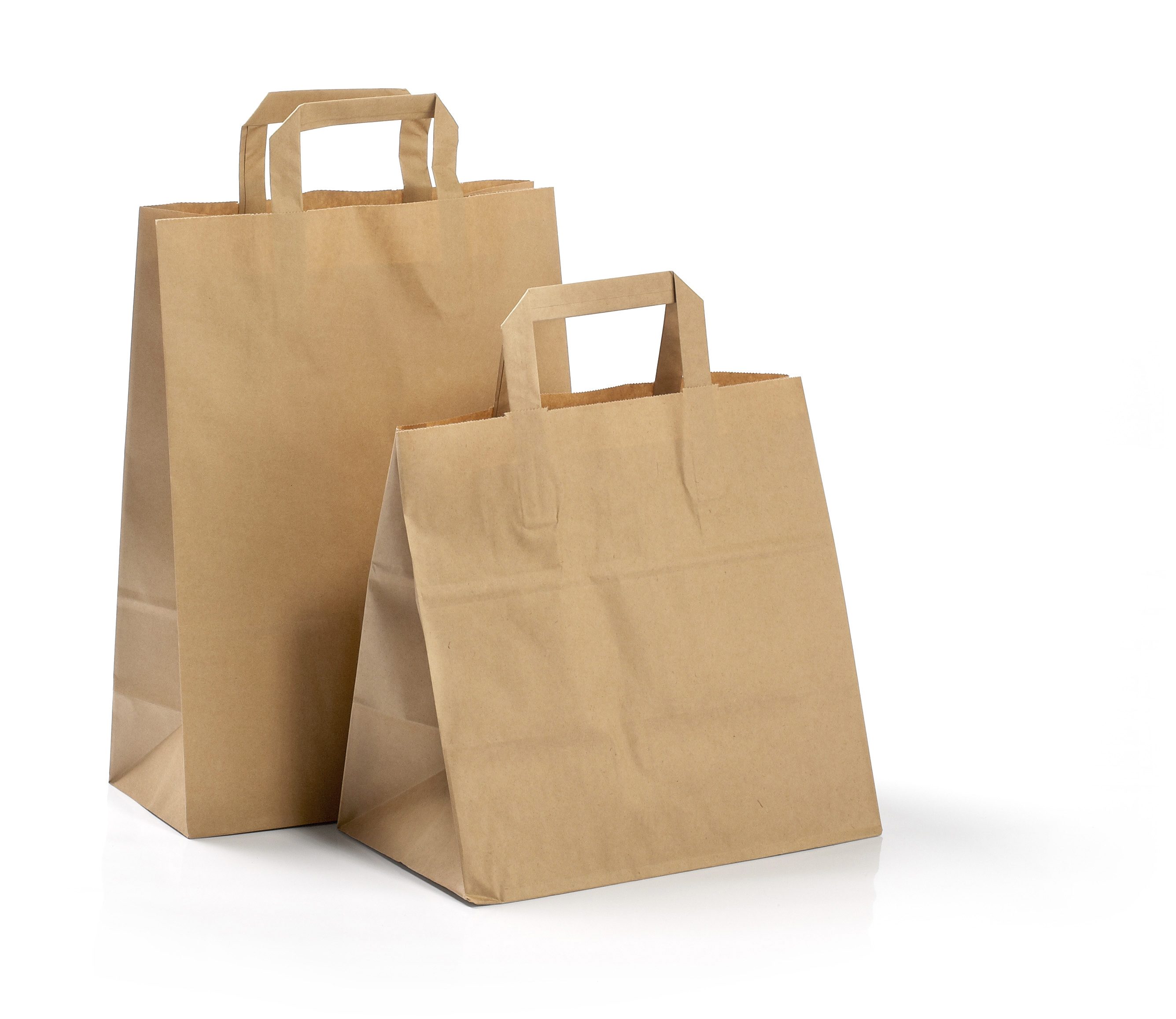 Papiertaschen 260+170x250 mm 70 g/m² braun kraft, mit flachen Griffen