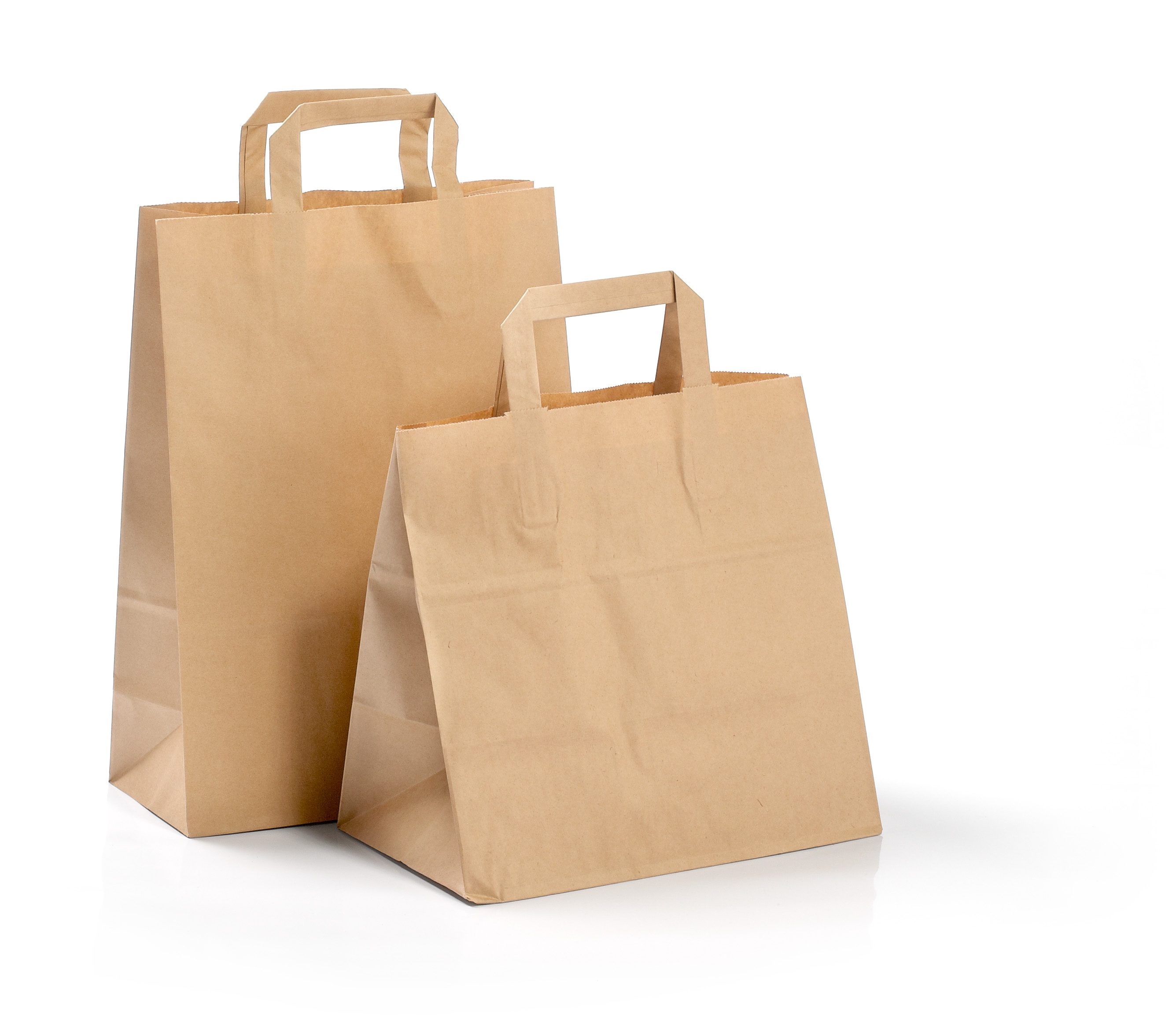Papiertaschen 260+120x350 mm 80 g/m² braun kraft, mit flachen Griffen