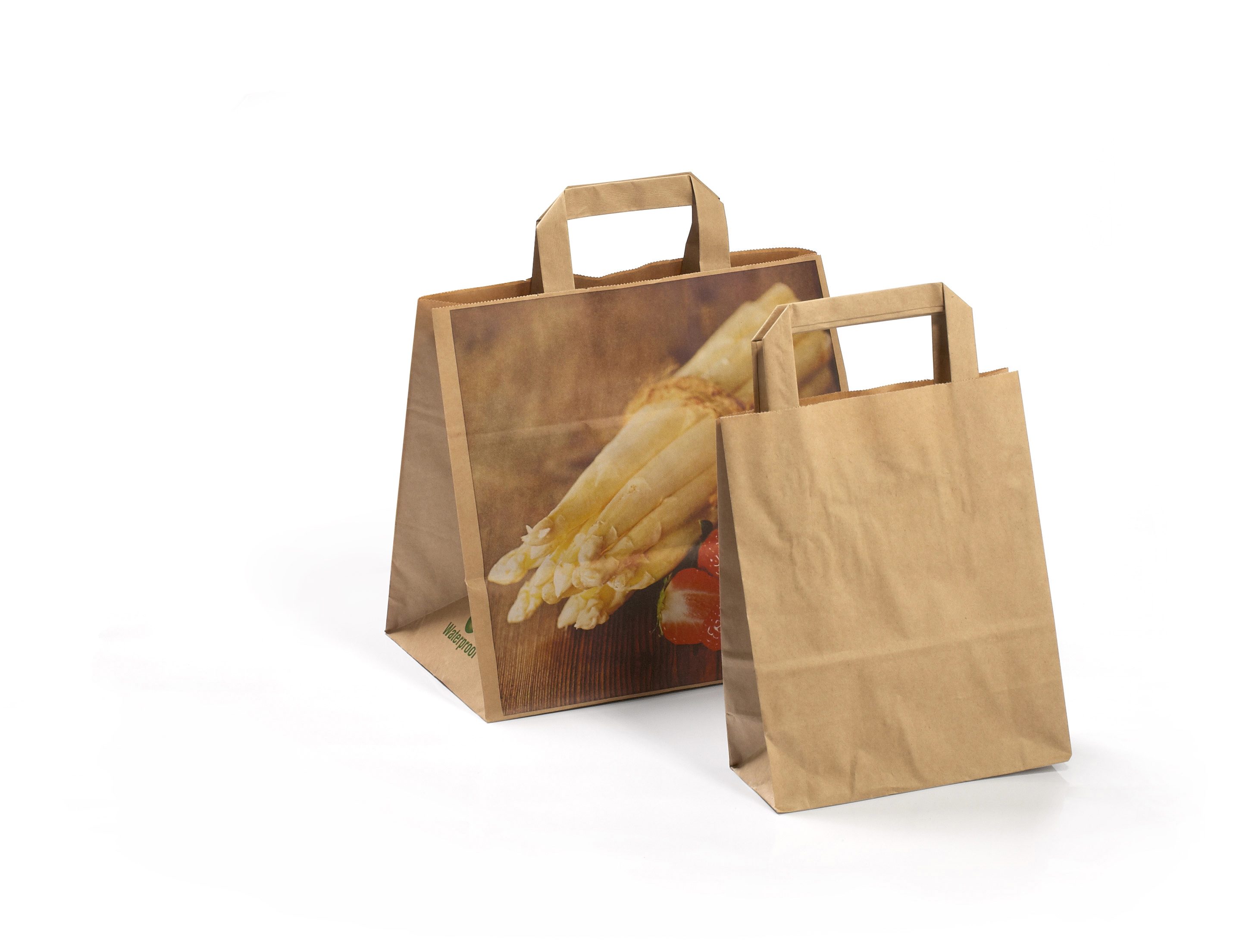 Papiertasche Spargelmotiv,  90g/m", nassfest, 26+17x25 cm