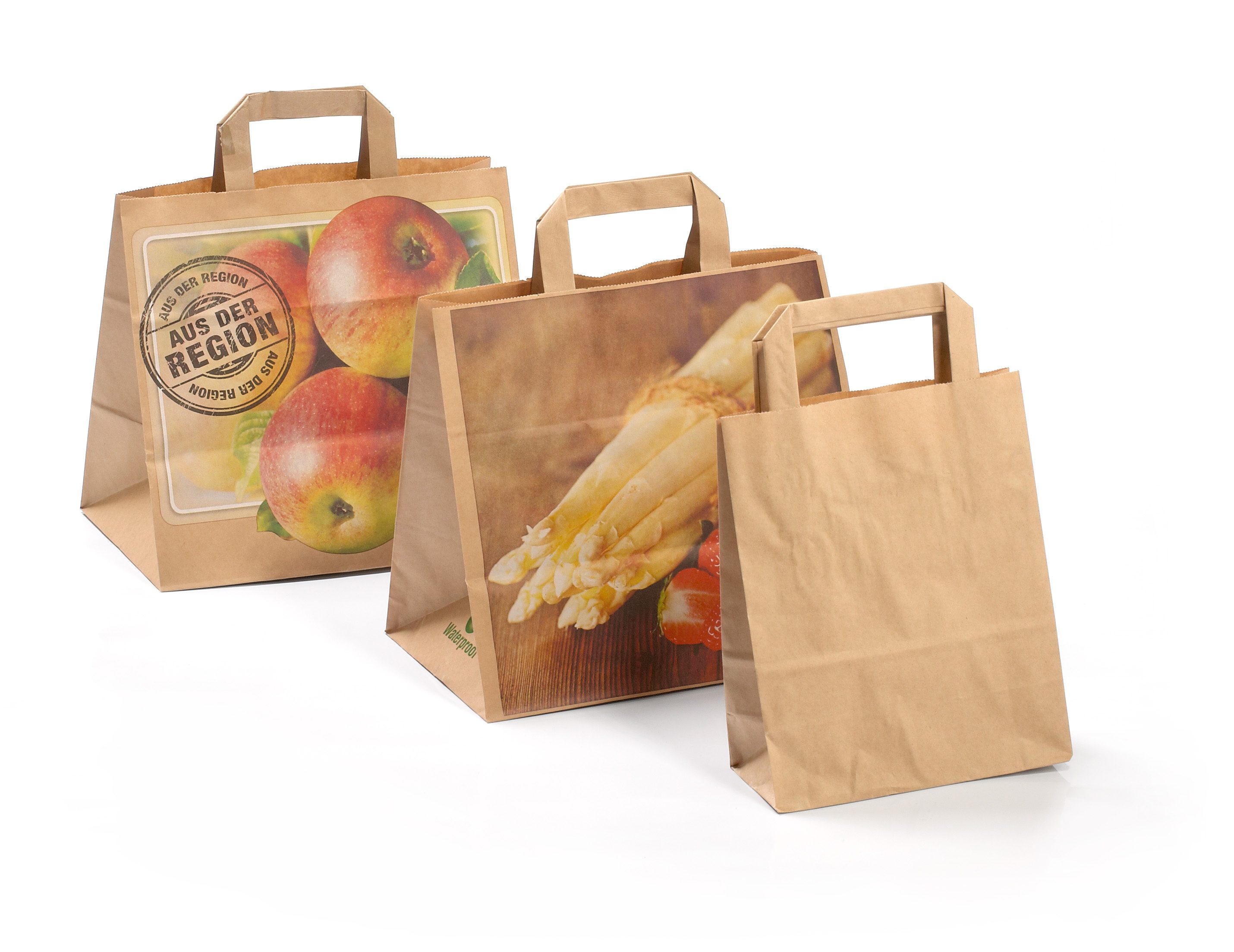 Papiertaschen 260+170x250 mm 90 g/m² mit Apfelmotiv "Aus der Region"