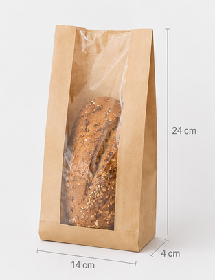 Bäckerbeutel 12+4x24, 35g/M2, braun, mit Sichtfenster